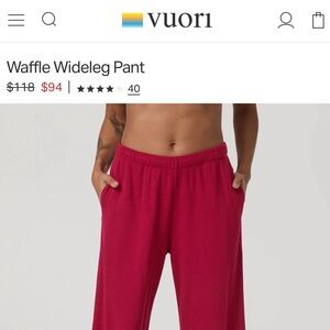 Vuori waffle wide leg pant. Red. L.